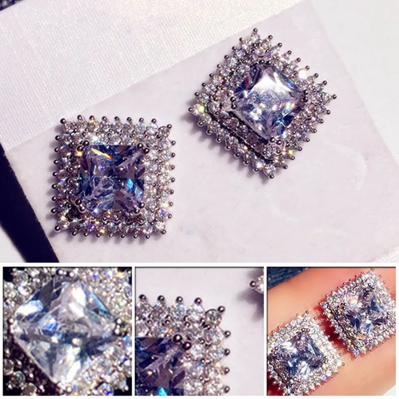 Полностью циркониевые квадратные подвески серьги для женщин очаровательные