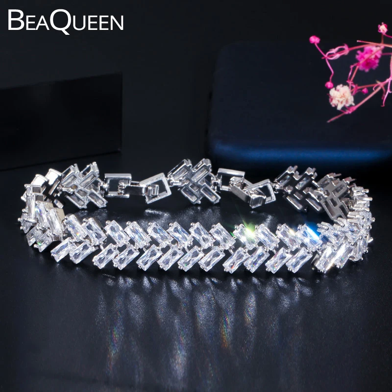 BeaQueen сверкающий полностью прозрачный белый багет с фианитами и кристаллами 2