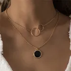 Модная черная обувь с двумя круглыми Слои ожерелье для женщин и девушек, металлический двойной круг Очаровательные Подвески вечерние ювелирные изделия, ожерелье
