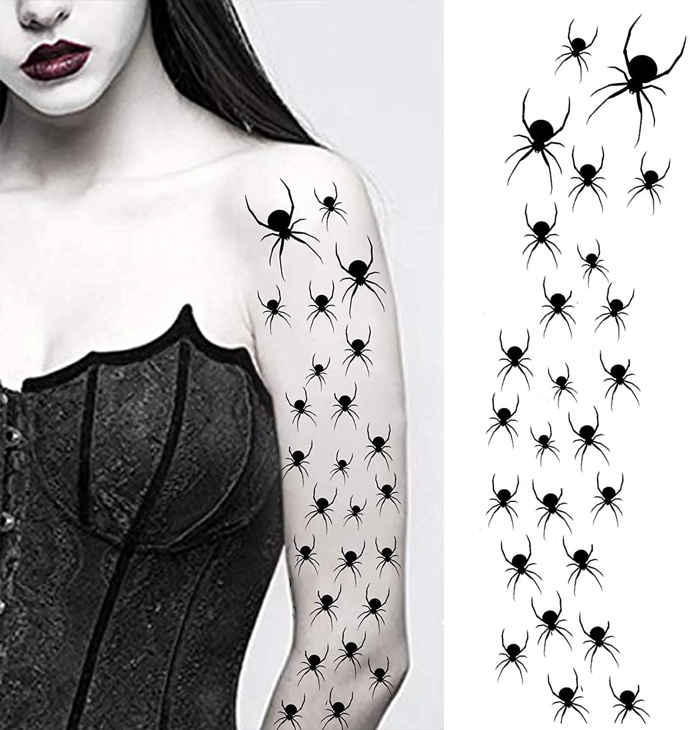 

Tatodays Black spiders tattoos temporary tattoos women arm Halloween realistic temp tatoo waterproof bats halloween tattoo