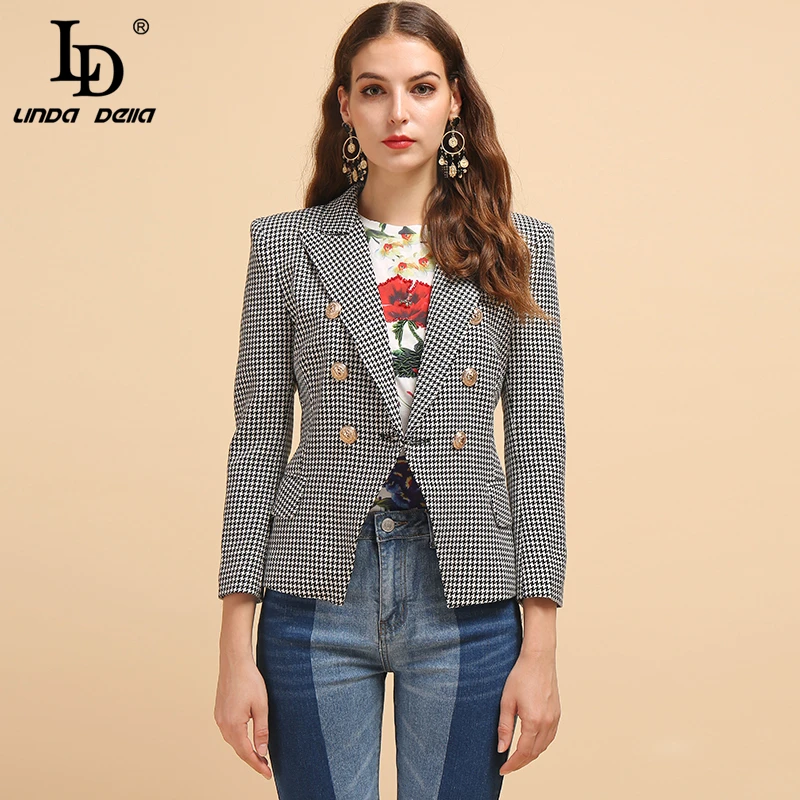 

LD LINDA DELLA модный подиумный летний блейзер для женщин с длинным рукавом в клетку с принтом на пуговицах элегантный повседневный офисный Женск...