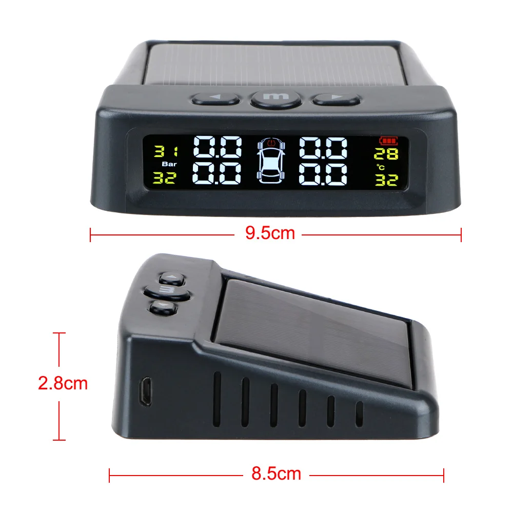 

LEEPEE Car Tyre Pressure Monitor Tire Pressure Monitoring System External/Built-in Sensor With 4 External Sensors Solar TPMS