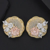 larrauri trendy luxury cubic zircon cz indian bridal earrings bohemia big 3 tone hollow flower stud earrings for women wedding