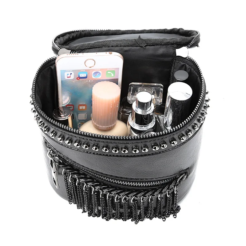 Женская Панк Шипованная Сумка через плечо с кисточками крутая кожаная сумка