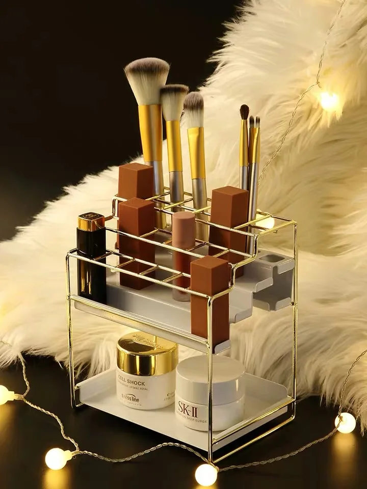 

Nordic Luxury Lipstick Storage Shelf Desktop Cosmetic Display Stand Makeup Brush Organizer Multilayer Perfume Lipstick Rack