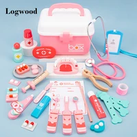 wooden cloth bag plastic box doctor toy pink stethoscope child simulation syringe tooth extraction game