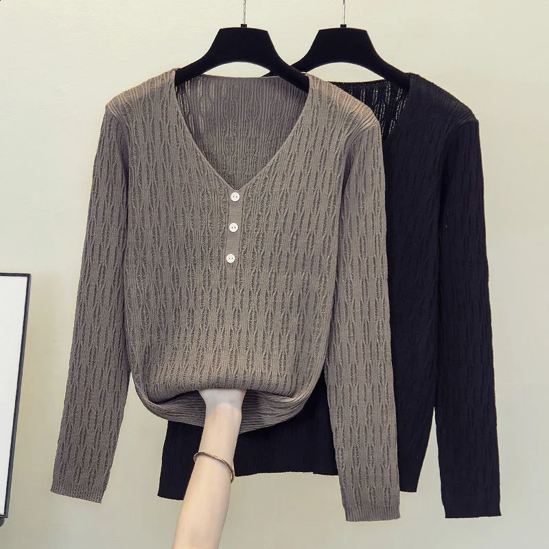 

Женский трикотажный свитер на пуговицах, Мягкий трикотажный джемпер с V-образным вырезом, 2022 кг, весна 100