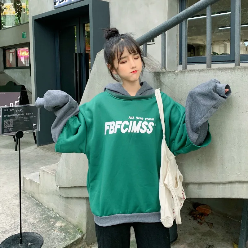 Женская свободная толстовка с длинным рукавом корейский пуловер буквенным