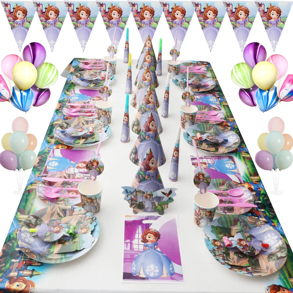 

Disney Princess Sofia Balloon Birthday Hat Party Disposable Decorations Plates Napkin Cup Tablecloth Tableware Girls Christening