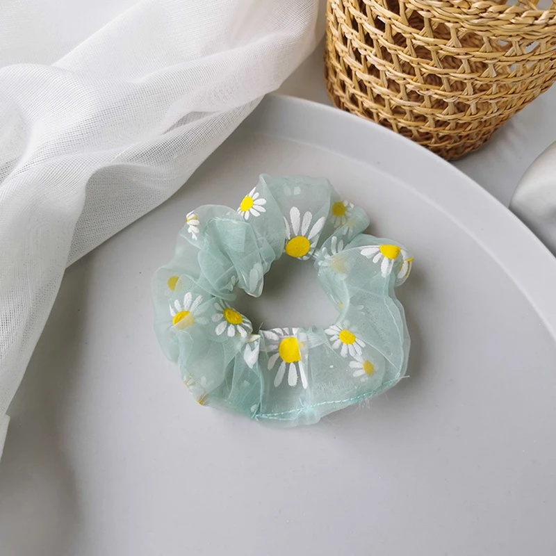 

Small Daisy Print Women Girls Hair Scrunchie Summer Chic Net Yarn Elastic Hair Bands Girls Ponytail Holders Hair Accessories