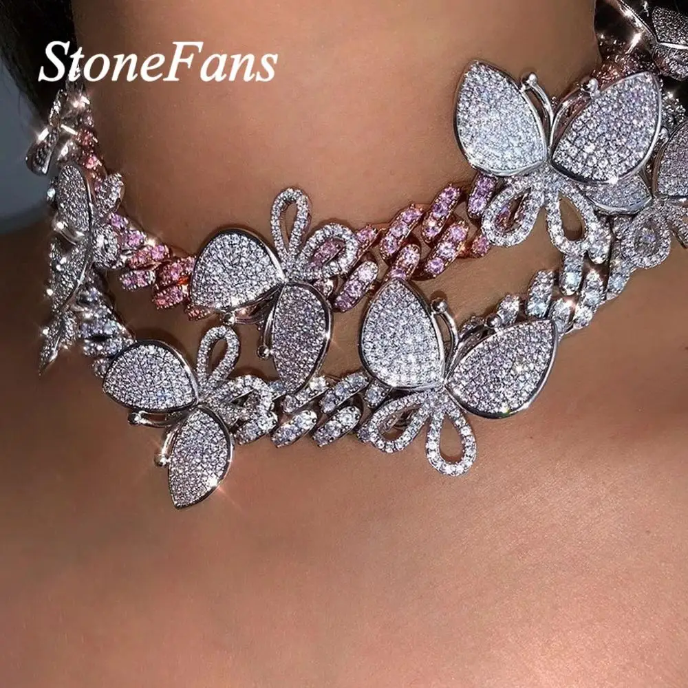 

Stonefans Hip Hop Cuban Link Butterfly Choker Necklace for Women Statement Bling Rhinestone Butterfly Charm Necklace Jewelry
