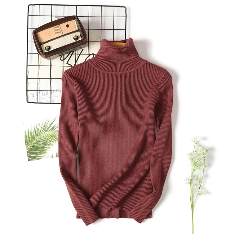 

Solid Turtleneck Sweaters Women Autumn Long Sleeve Slim Fit Black Cashmere Sweater Female Knitted Cotton Pullovers Winter Jumper