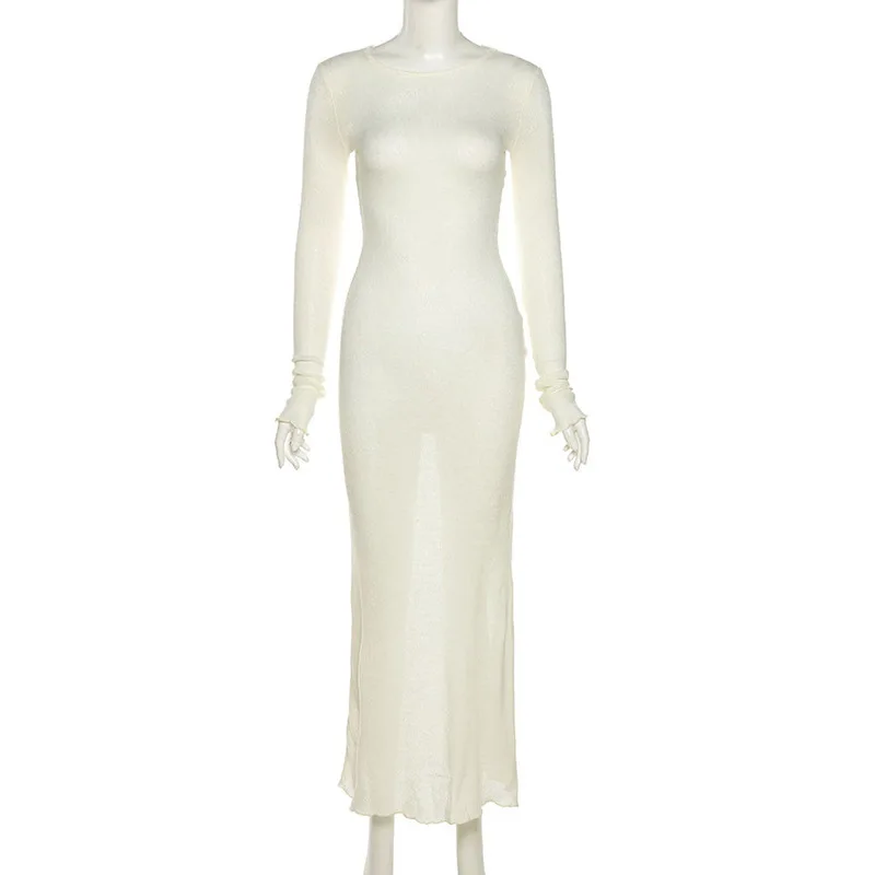 

BOOFEENAA Solid Knitted Sweater Dress Elegant Sexy Long Sleeve Bodycon Maxi Dresses for Women 2021 Fall Winter Clothes C71-CZ21
