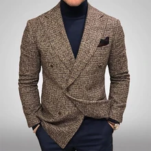 Blazer Slim en mélange de laine et daim pour homme, vêtement de luxe, imprimé formel, décontracté, à la mode, 2021  (4)