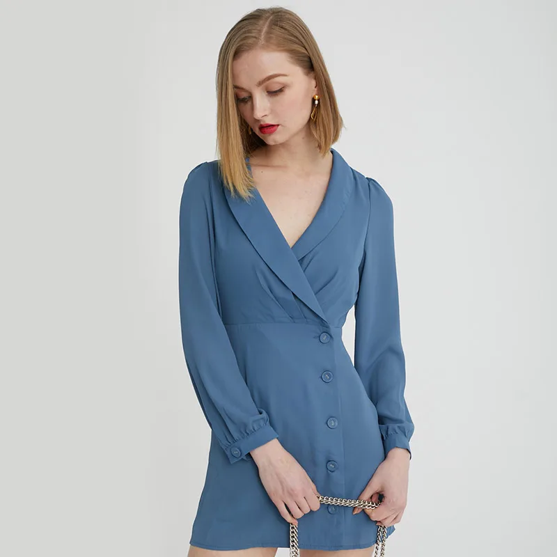 Heydress осенний женский новый синий костюм платье шифон дамы OL Блейзер Платье