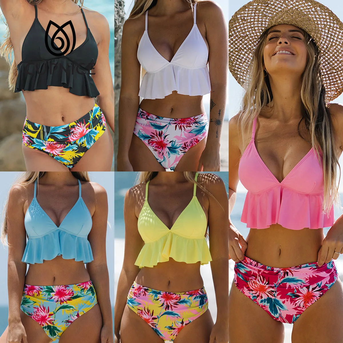 

CUPNICE Women Fashion Print Sexy Backless Padded Bra Beach Bikini Set Swimsuit Beachwear Swimwear Women