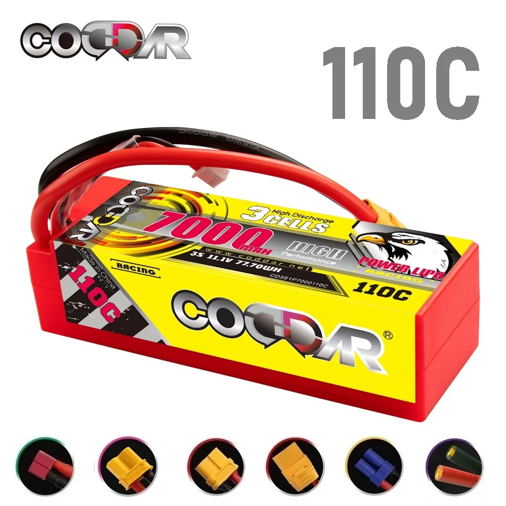 

CODDAR 7000mAh 3S 11.1V 110C/220C Hardcase LiPo LiHV Battery for 1:8 1/8 RC Car Four Drive Off-Road Boat