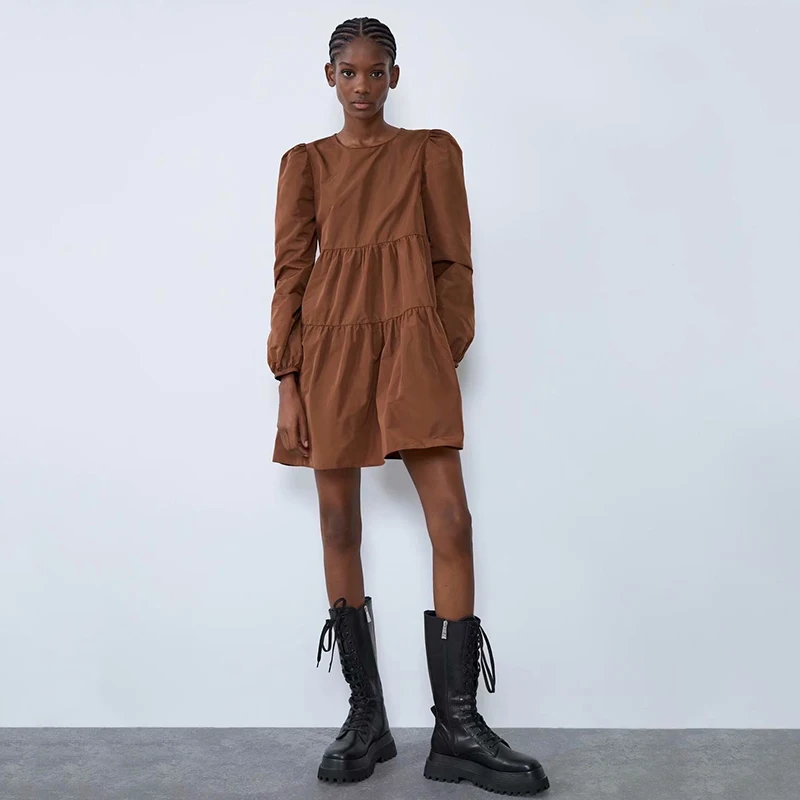 ZA/Новинка 2020 года модное платье для женщин Лидер продаж круглый вырез длинный