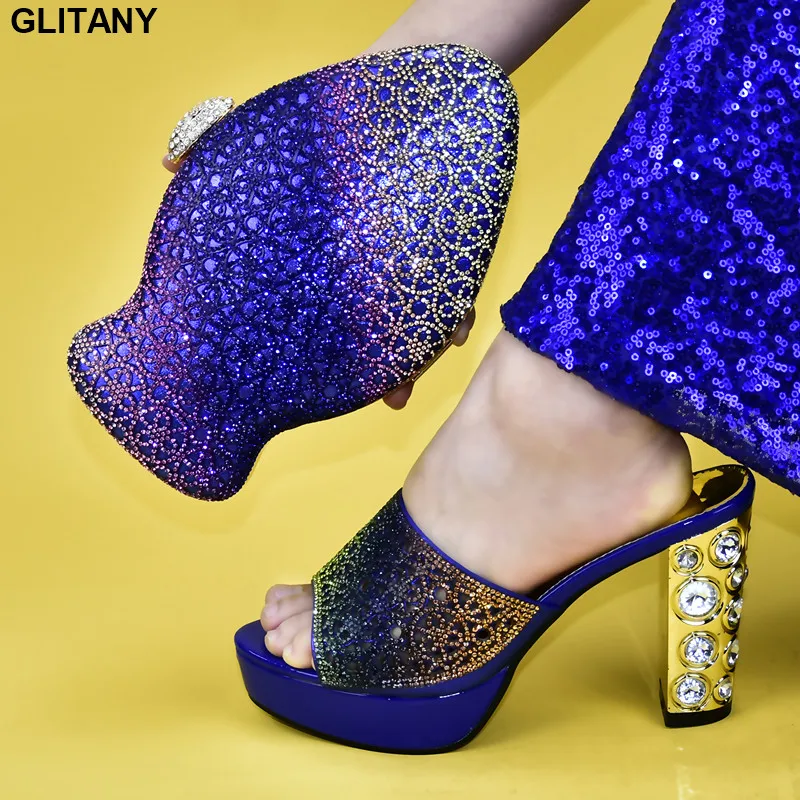 New Decorated with Rhinestone Italian Shoe Set Shoes and Bags To Match Women Bag for Parties Wedding | Обувь