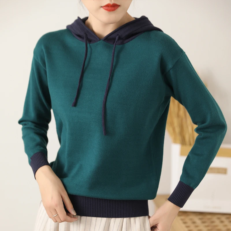 

Hooded Women's Spring and Autumn Thin Student 2021 New Winter Loose Korean Style Ins Color Matching Sweater