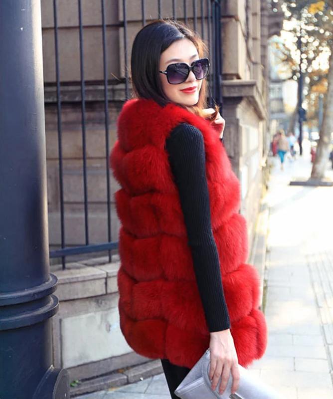 Женский Длинный жилет из искусственного лисьего меха Размеры S/4XL|Жилеты и