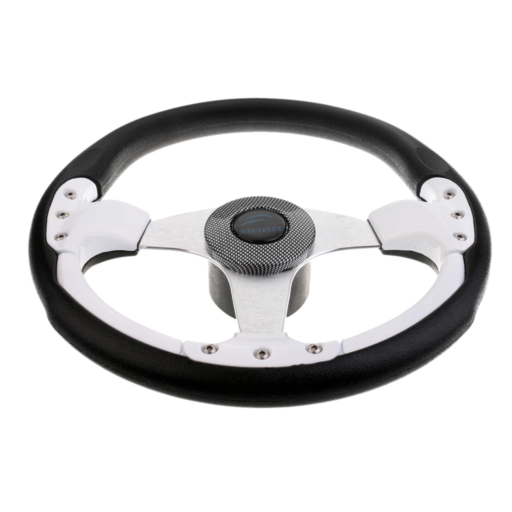 3 Spoke Boat Steering Wheel 13.5inch/340mm Dia with Center Cap Aluminum Alloy White Black | Marine Propeller