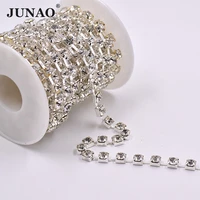 junao ss28 silver color glass rhinestones cup chain sewing crystal ribbon trim gold strass appliques for clothes decorative