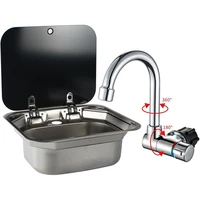 rv washbasin stainless steel hand wash basin sink with folded faucet tempered glass lid boat camper trailer caravan accessories