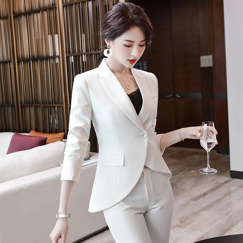 IZICFLY Spring Autumn New Style Red Fashion Career Pant Suit Women Office Business Blazer Set With Trouser Work Wear 2 Piece