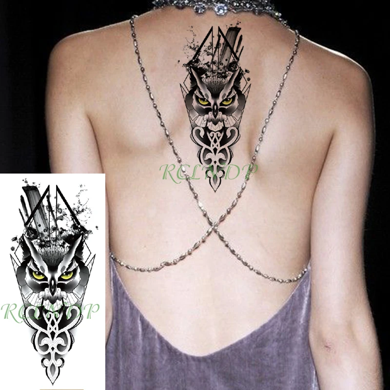 Водонепроницаемый Временные татуировки стикер желтый глаз Сова черный тотем