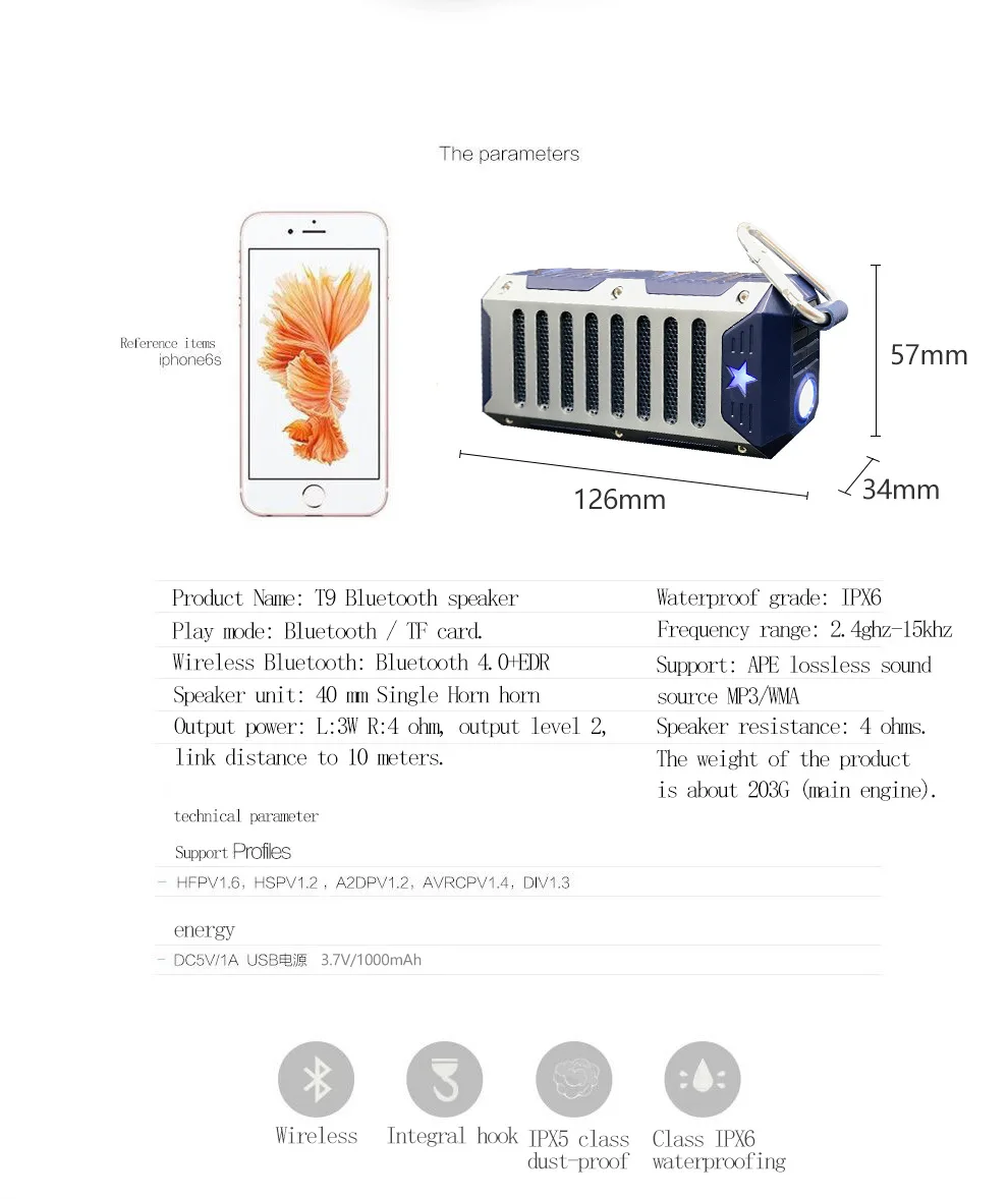 

Portable T9 Bluetooth Speaker Outdoor Military Material Wireless Waterproof Subwoofer Powerful Deep Bass Handfree Speakers