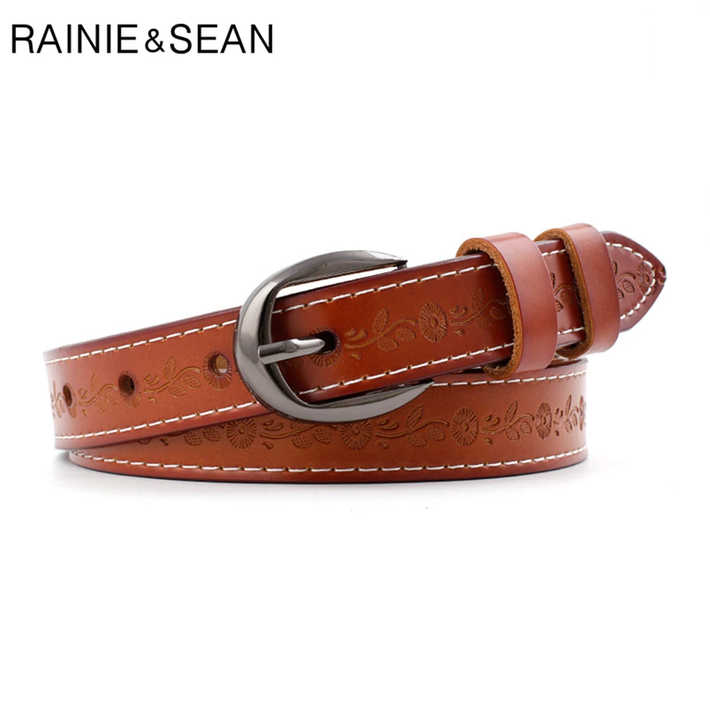 

RAINIE SEAN Women Belt Vintage Waist Belts for Women Genuine Leather Camel Ladies Belt for Jeans Pin Buckle Trousers Belts