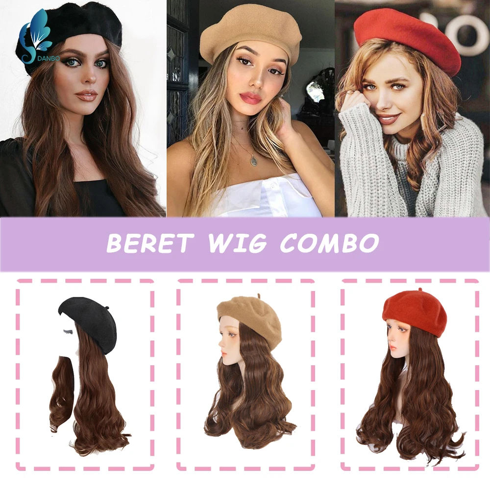 

WEILAI Women's Beret Wig Synthetic Long Wavy Curly Winter Cap Wig Hat One Piece Wig Keeps you warm and fashionable