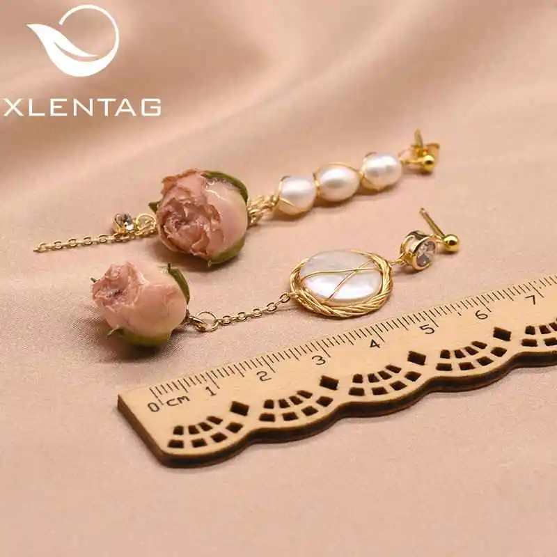 style1 XlentAg свисающие серьги из натурального пресноводного жемчуга в стиле барокко для женщин, висячие серьги в виде цветка, свадебные подарки, ювелирные изделия GE0492 - Цвет камня: style1