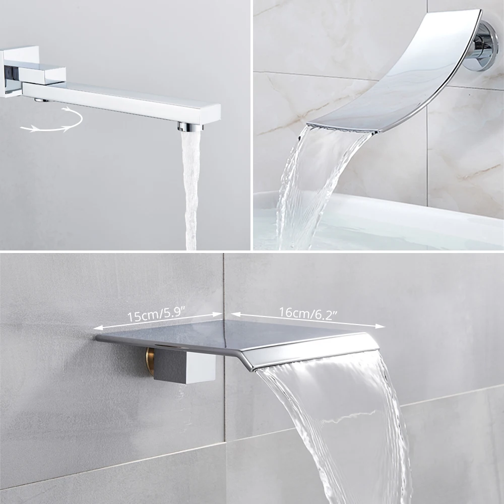 Смеситель хромированный с насадкой для душа и ванны настенный кран ванной