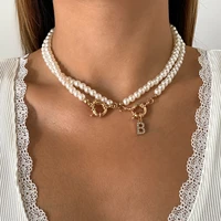 ingesight z imitation pearl chain choker necklaces rhinestones initial letter b pendant necklaces set for women neck jewelry