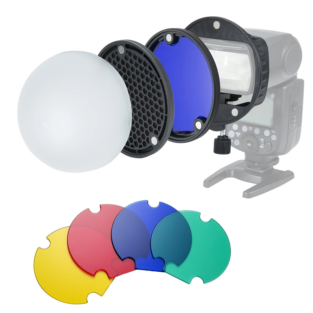 

Camllite Camera Flash Magnetic Mount Diffuser Ball Honeycomb Grid Reflector Color Gel Filter For Canon Nikon Sony Yongnuo