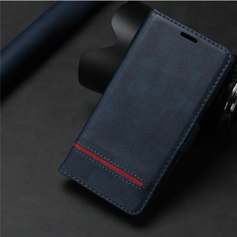 Роскошный чехол для iPhone 8, 7, X, XS Plus, MAX, XR, откидной кожаный чехол, прошитая книга и samsung Galaxy A50, A70, A20, A30, S10, Note 10, S10, оболочка - Цвет: dark navy