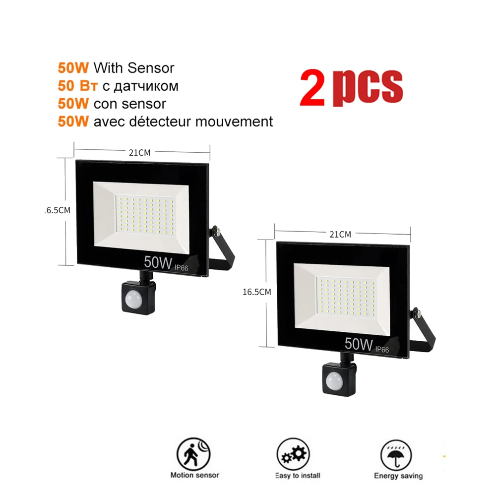 

1-2pcs 220V 10-100W LED FloodLight Reflector Spotlight outdoor Exterior Lighting optional pir motion sensor For Garden Wall Yard