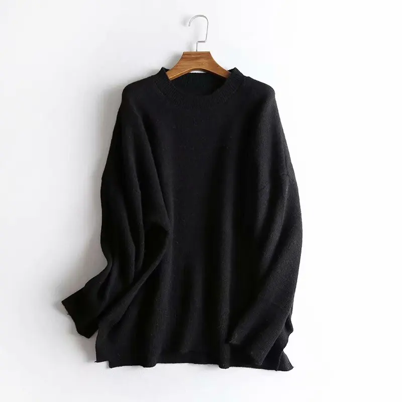 TMODA 2021 New Winter Knit Sweater Women Fashion Pullover Oneck Irregular Long Wide Loose Blue Knitted | Женская одежда