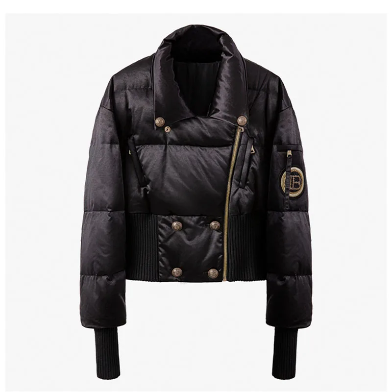 

Winter Thicken Latest Bomber Jacket Women Black Short Cotton Padded Coat Ribbon Waist Double Breasted Jacket Blazer For Ladies