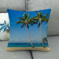 home bed room decor pillow case hawaiian scenic palm tree throw pillow covers cotton linen couch sofa waist cushion cover