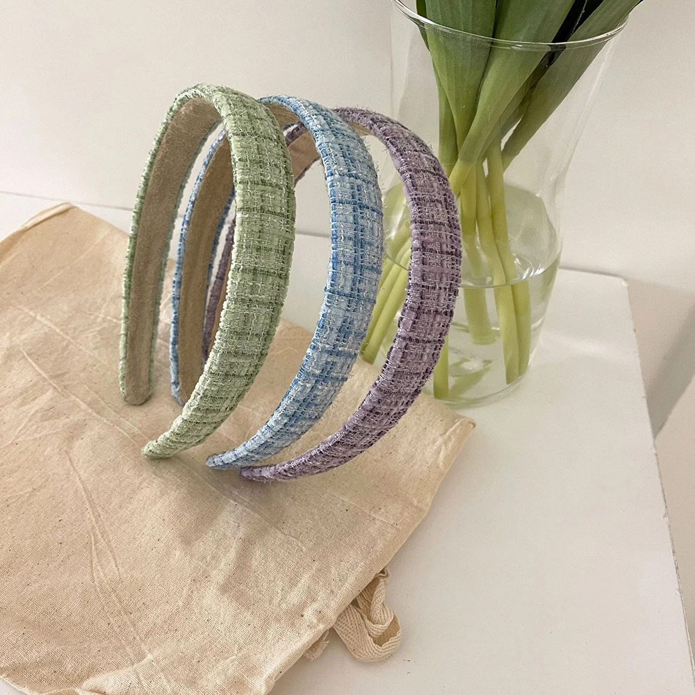 

1pcs Vintage Wide Headbands Solid Plaids Hairbands Set For Women Head Wrap Girls Tiara Elegant Headwear Candy Color Hair Hoop