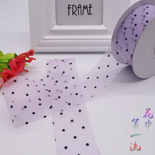 light purple Высокое качество 4 см(50 ярдов/партия) печатная лента из органзы в горошек DIY Свадебная вечеринка домашний Декор Рождественский подарок ручной работы оберточная лента - Цвет: light purple