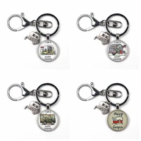 hot personality camp pattern double sided glass pendant keychain cute mini car model lobster buckle keyring pendant jewelry gift