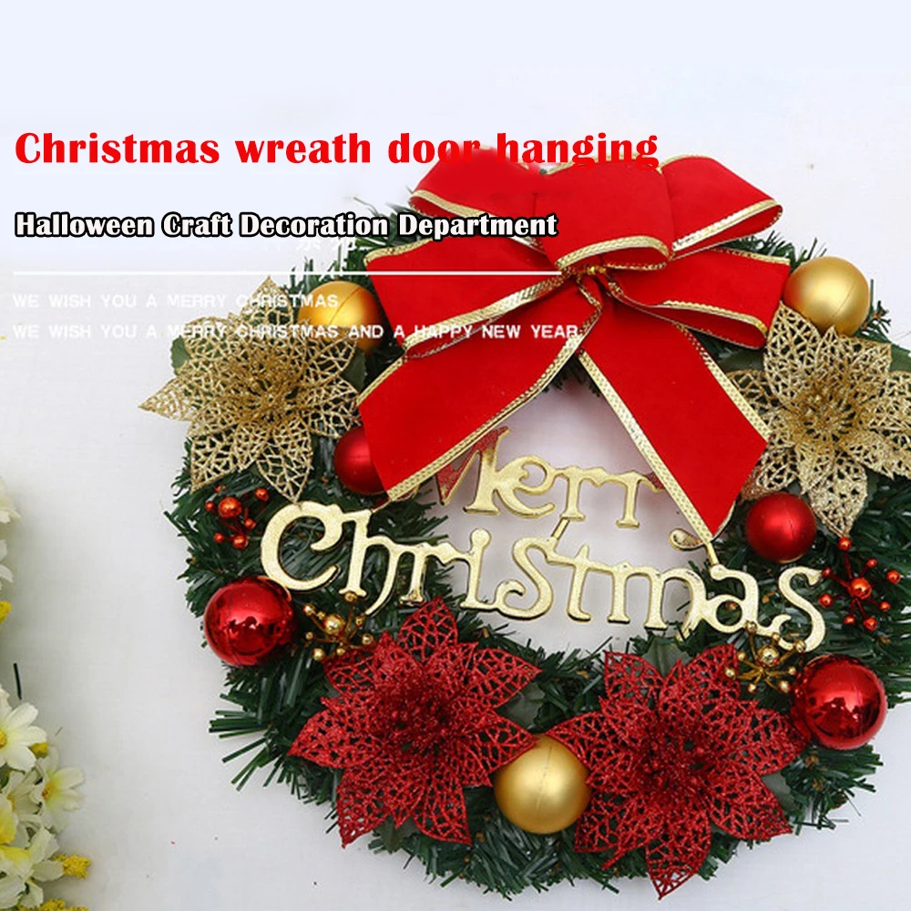 

30CM Xmas Party New Year Outdoor Christmas Wreath House Doorbell Decorative Cloth Plastic Christmas Decoration Doorbell