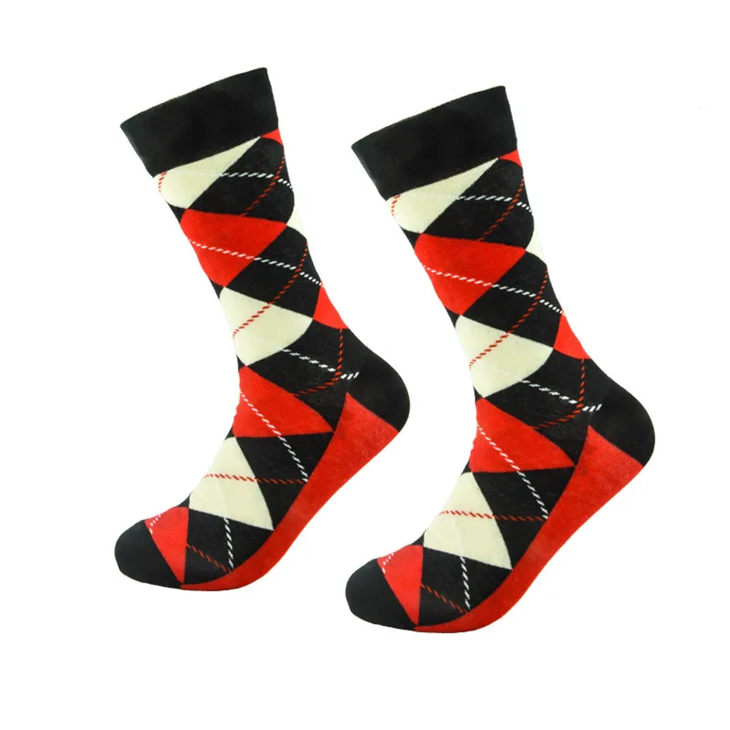 Темно-синий Happy Men Dress Color Graphic Socks Comfortable Pair Roller Skateboard For Causal Reason Funny Wedding Socks Diamond Geometry - Цвет: Темно-синий