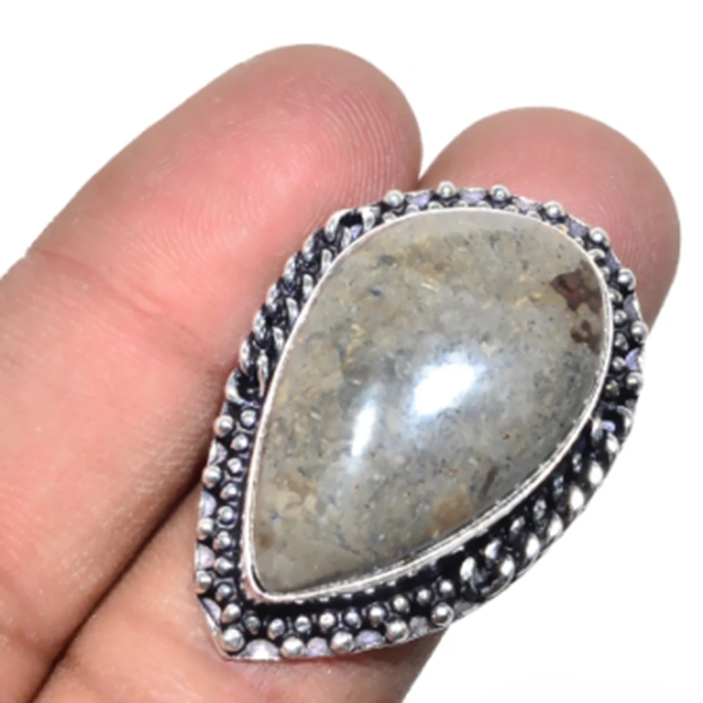 

Coffee Bean Jaspers Ring Silver Overlay over Copper , Size: 7.5, R4833