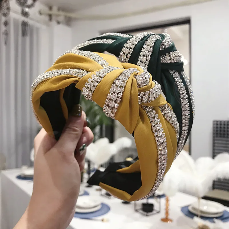 2020 Винтажные Украшения стразы ободок для волос женщин зажимы тюрбан с узлом