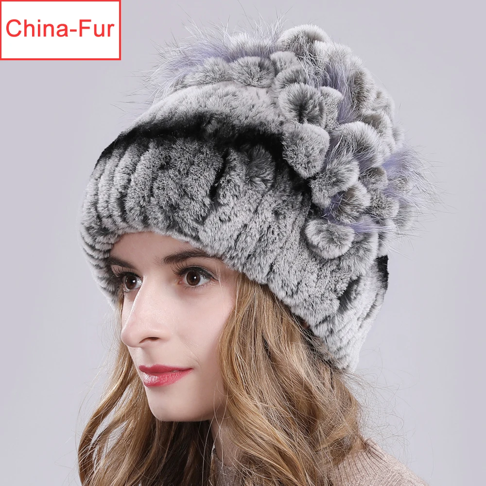 Женская Настоящая шапка из меха кролика Рекс русская зимняя вязаная настоящий